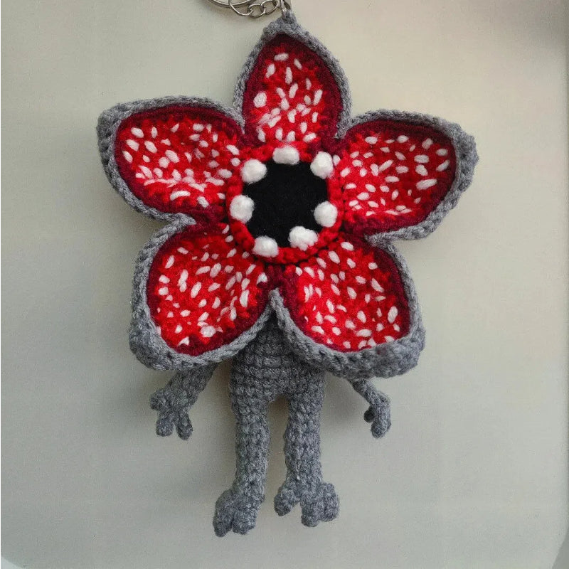The "Upside Down" Flower Monster Keychain DIY Crochet Kit – kit contents: yarn, hook, pattern and accessories