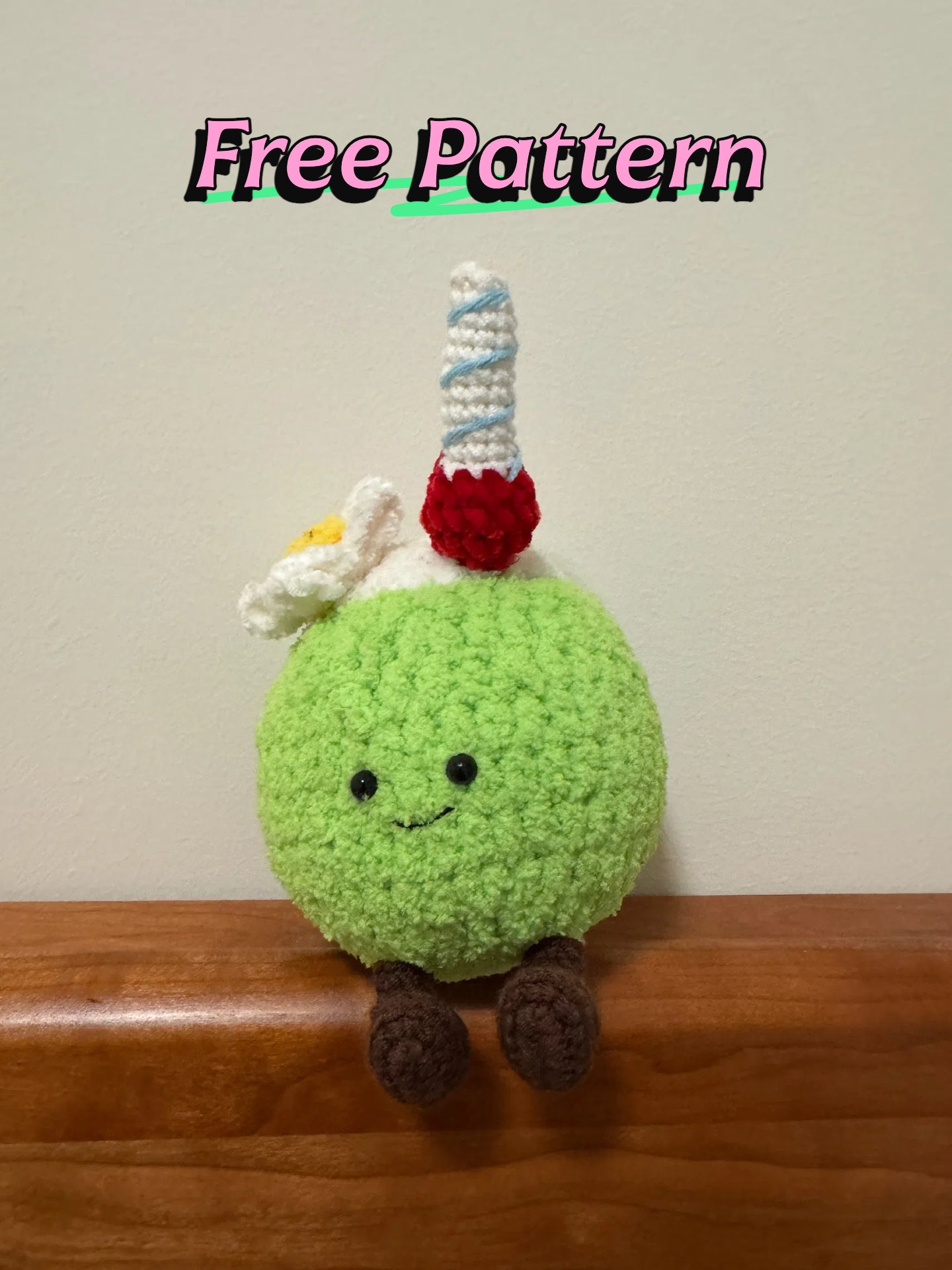 for Coconut Water Amigurumi with Cherry Straw – finished amigurumi made with plush yarn
