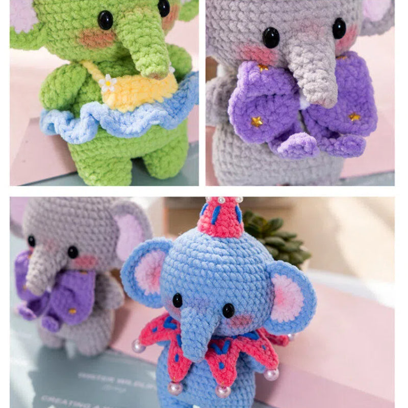 Little Elephant Amigurumi Crochet Kit (Intermediate Level) – kit contents: yarn, hook, pattern and accessories