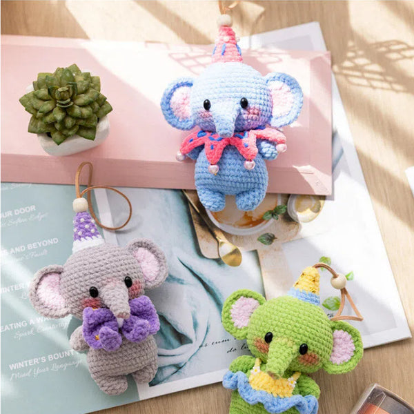 Little Elephant Amigurumi Crochet Kit Soft Chenille Velvet DIY Set (Intermediate Level)