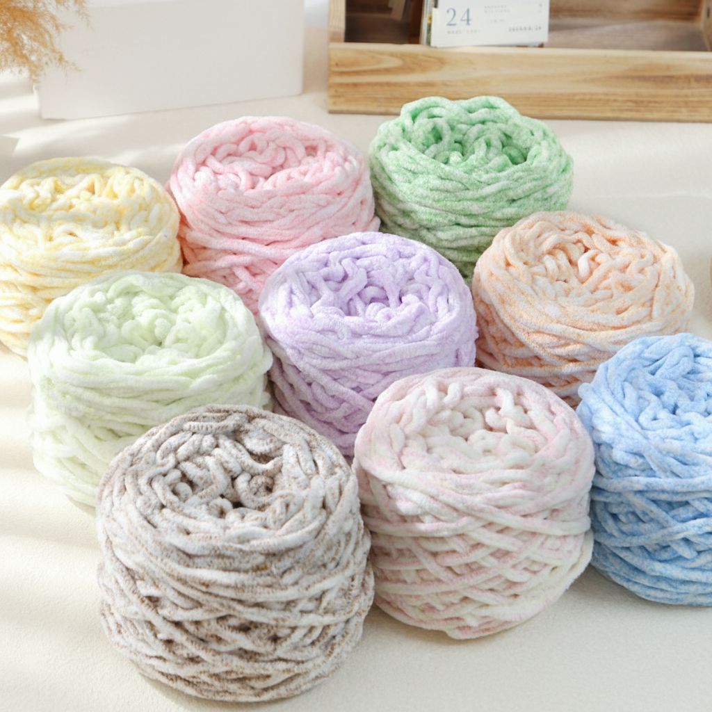 Super Chunky Chenille Yarn 8mm Soft Ice Yarn 50g color chart showing all available shades