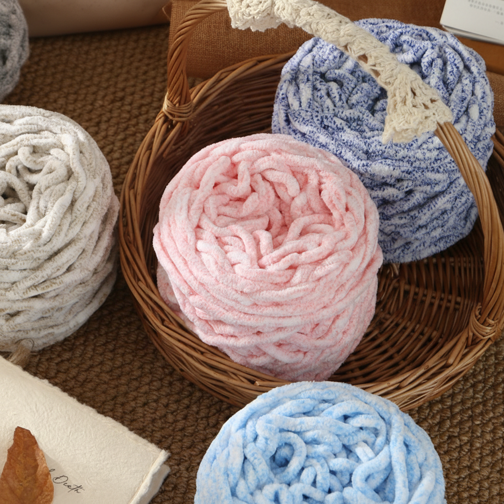 Super Chunky Chenille Yarn 8mm Soft Ice Yarn 50g close-up texture detail