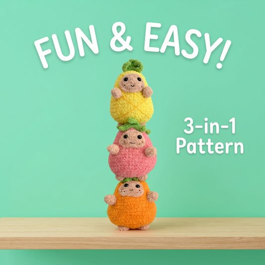 Potato Buddy Trio – Strawberry, Carrot & Pineapple Outfits