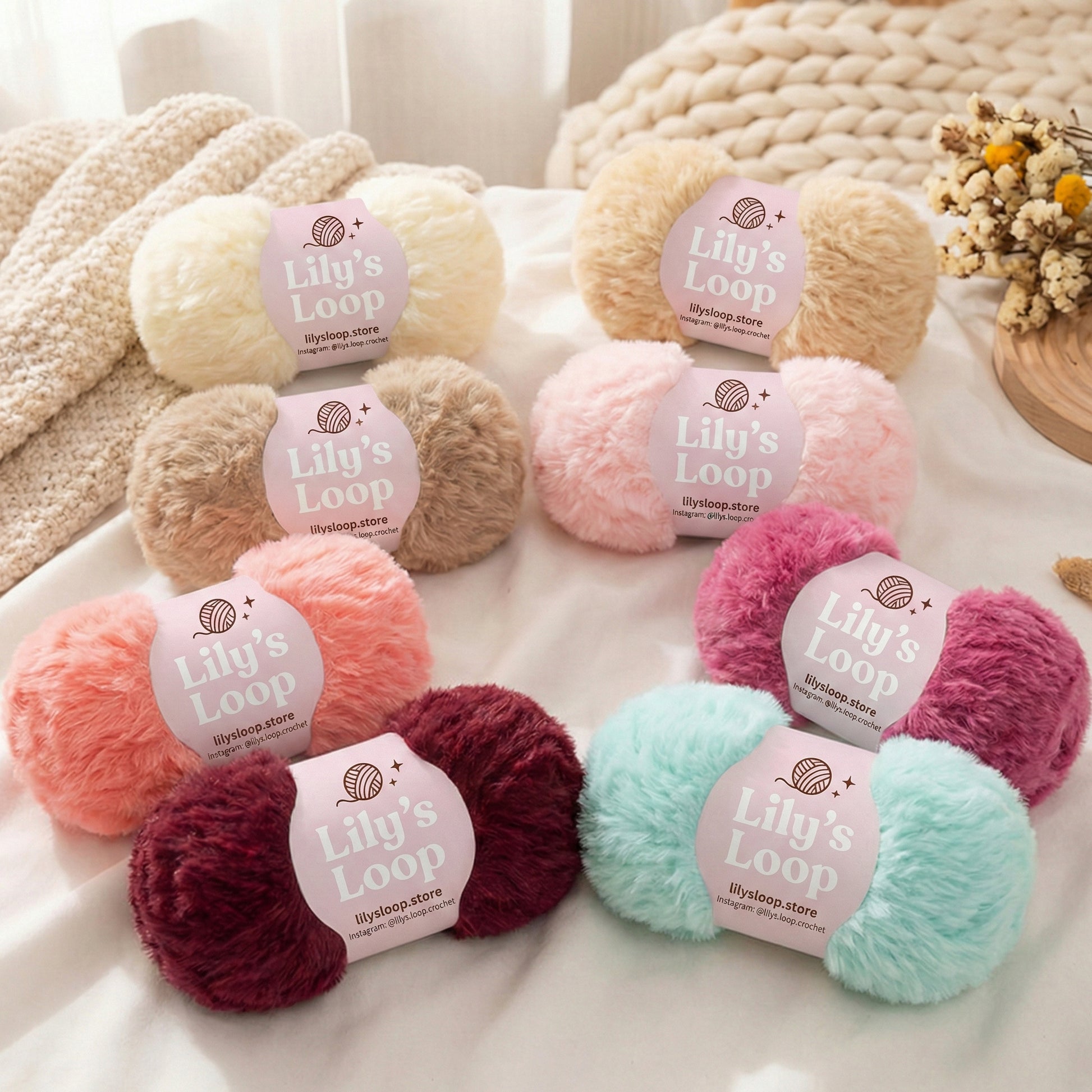 Bunny Fluff Faux Fur Yarn (50g)  Super Bulky color chart showing all available shades