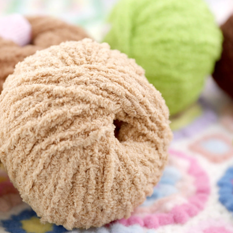 Softy 3mm Plush Yarn beige and green balls – soft velvet yarn for crochet projects