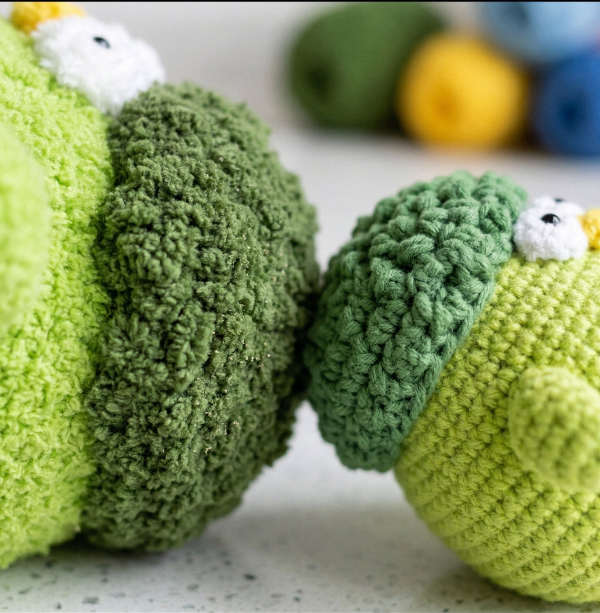 Broccoli Chick Crochet Kit – close-up detail of finished project