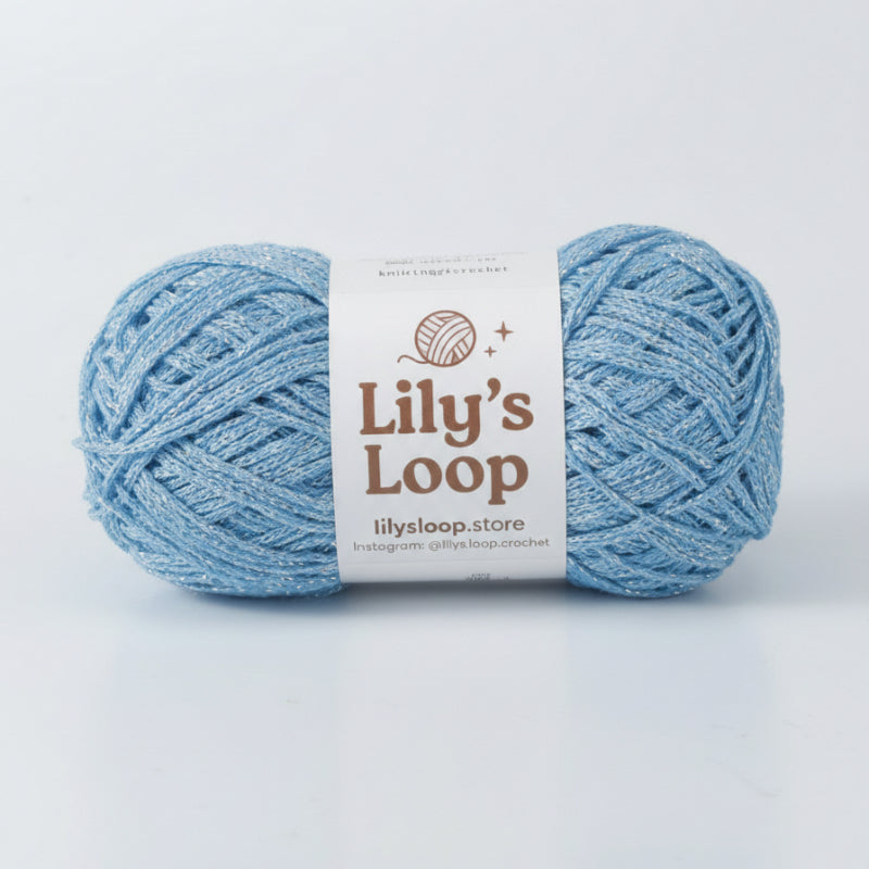 Sky Blue Starlight Metallic Hollow Cotton Yarn 1.5mm Fingering – metallic cotton yarn for crochet jewelry