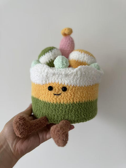 Macaron Cake Plush Crochet Pattern – finished amigurumi made with plush yarn