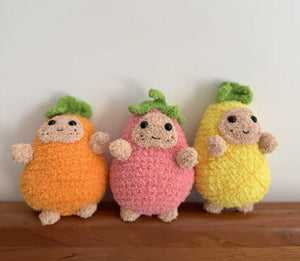Potato Buddy Trio – Strawberry, Carrot & Pineapple Outfits