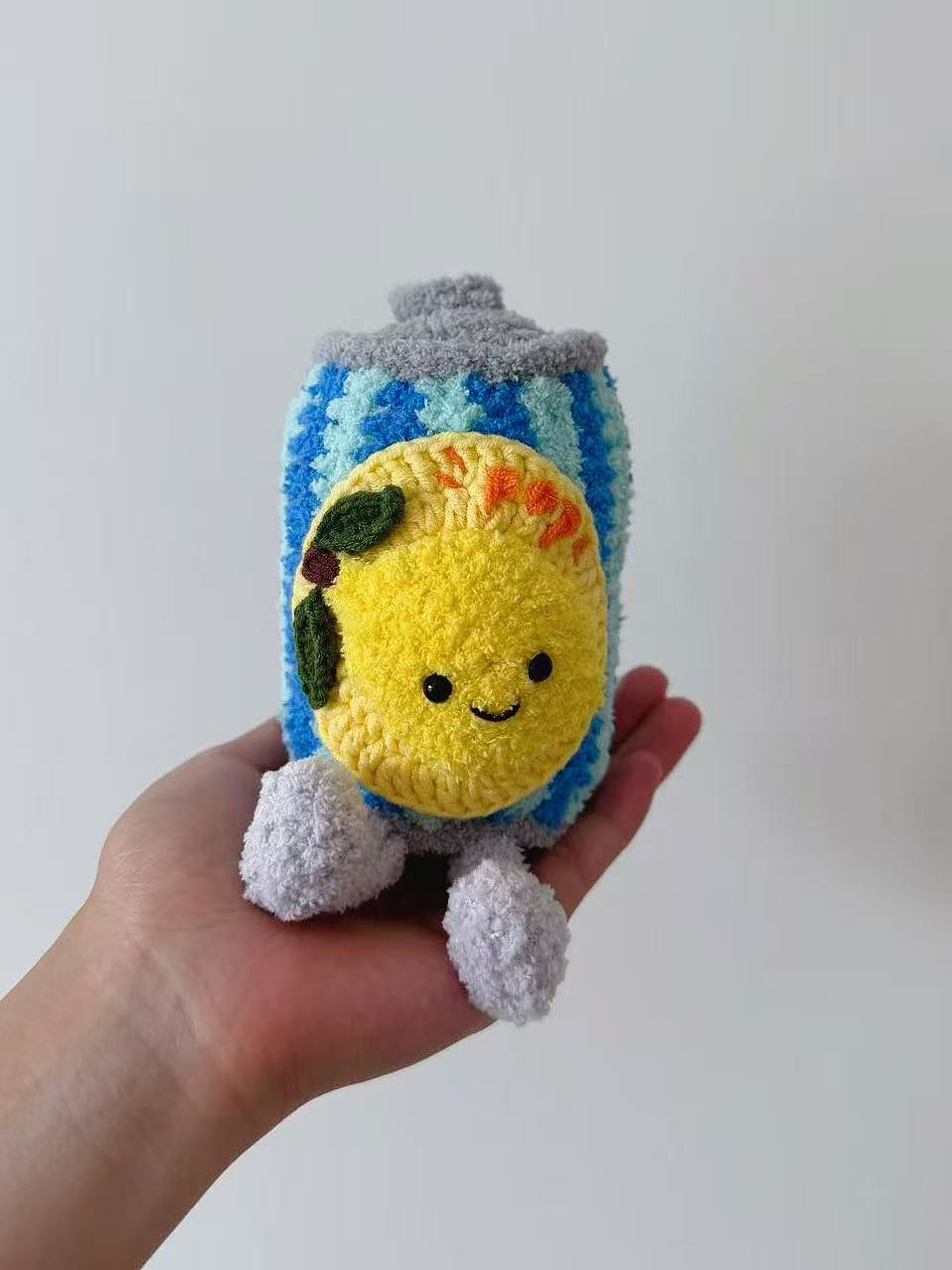 Lemon Pop Can Amigurumi Crochet Pattern – finished amigurumi made with plush yarn