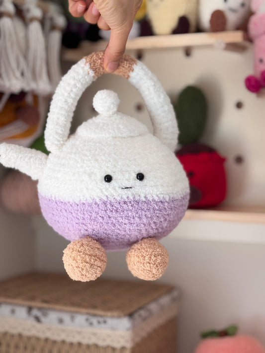 Teapot Amigurumi Crochet Pattern – finished amigurumi made with plush yarn