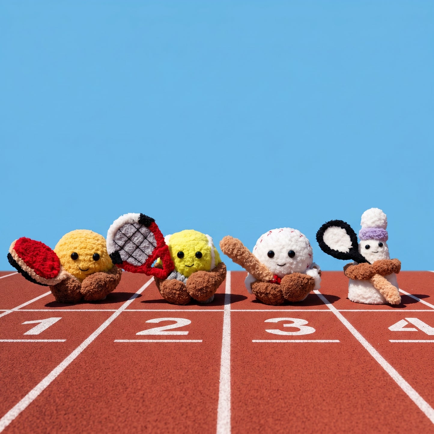 Sports Series Crochet Pattern Badminton Buddy,Ping Pong Player,Mini Baseball & BatTennis Duo Pattern