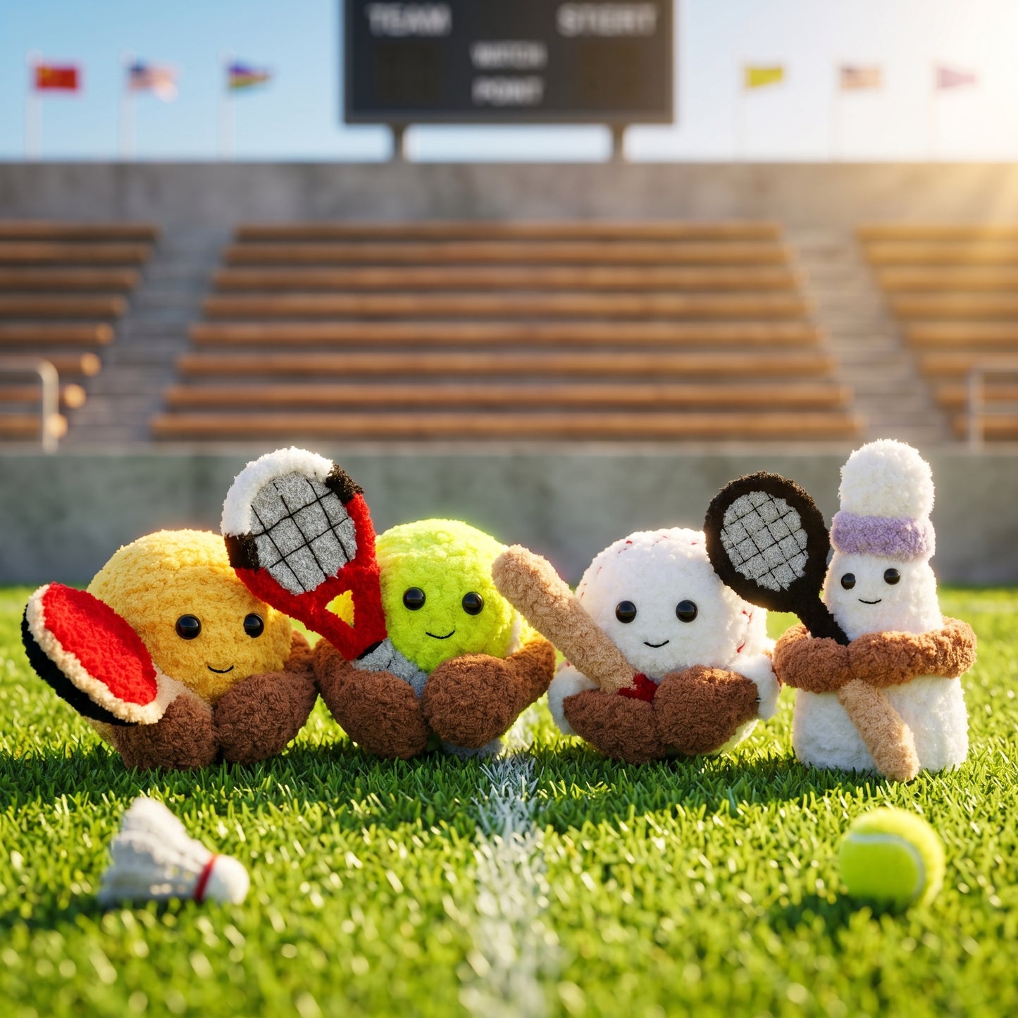 Sports Series Crochet Pattern Badminton Buddy,Ping Pong Player,Mini Baseball & BatTennis Duo Pattern